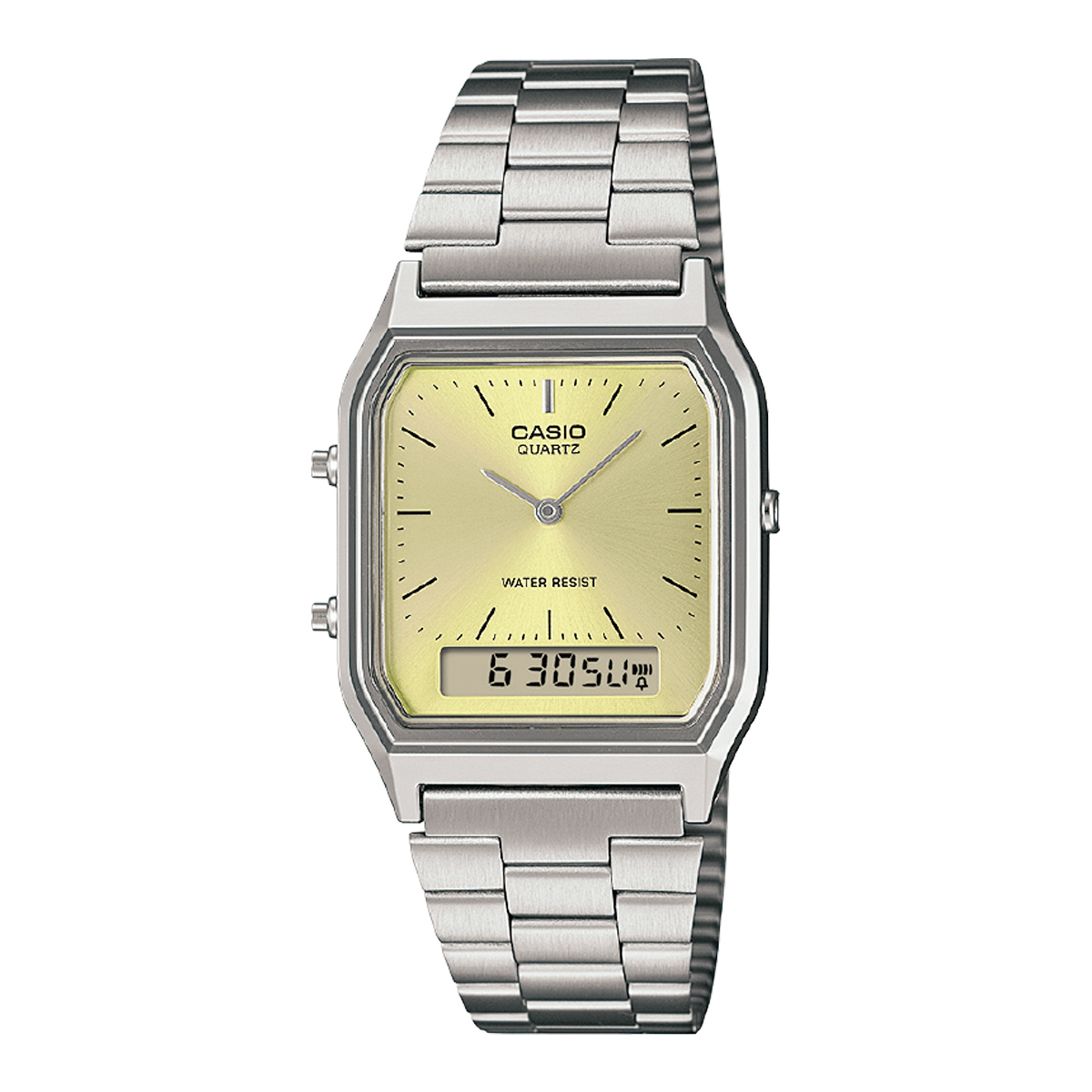 CASIO AQ-230A-9A 香檳色 雙顯 方形 復古錶