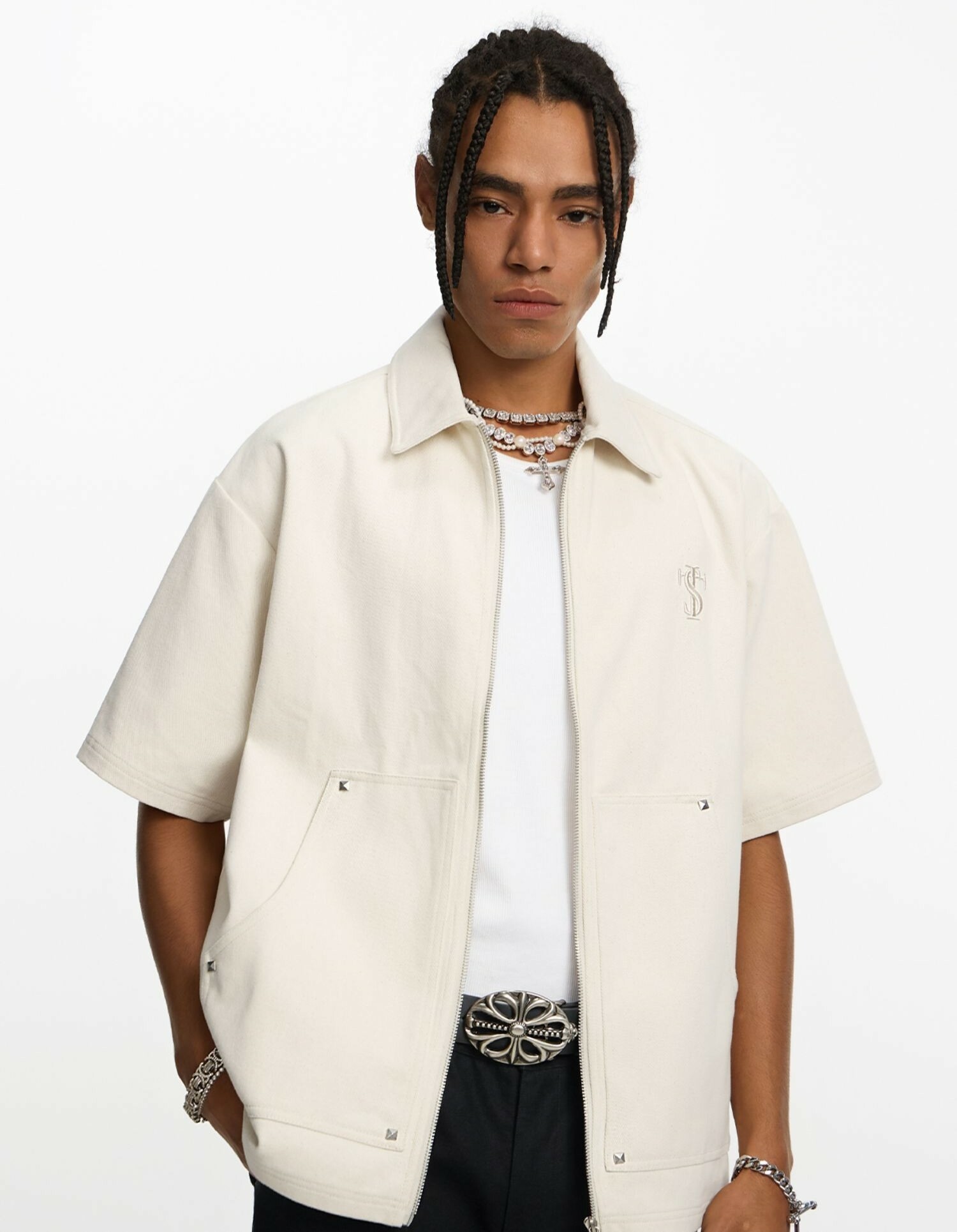 STK SmallTownKid cleanfit 拉鍊鉚釘 短袖襯衫