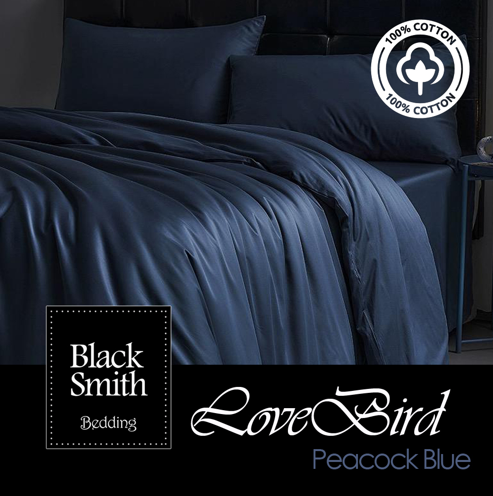 Black Smith - 3124 針埃及棉LoveBird床品套裝(孔雀藍_雙人/加大/特大)