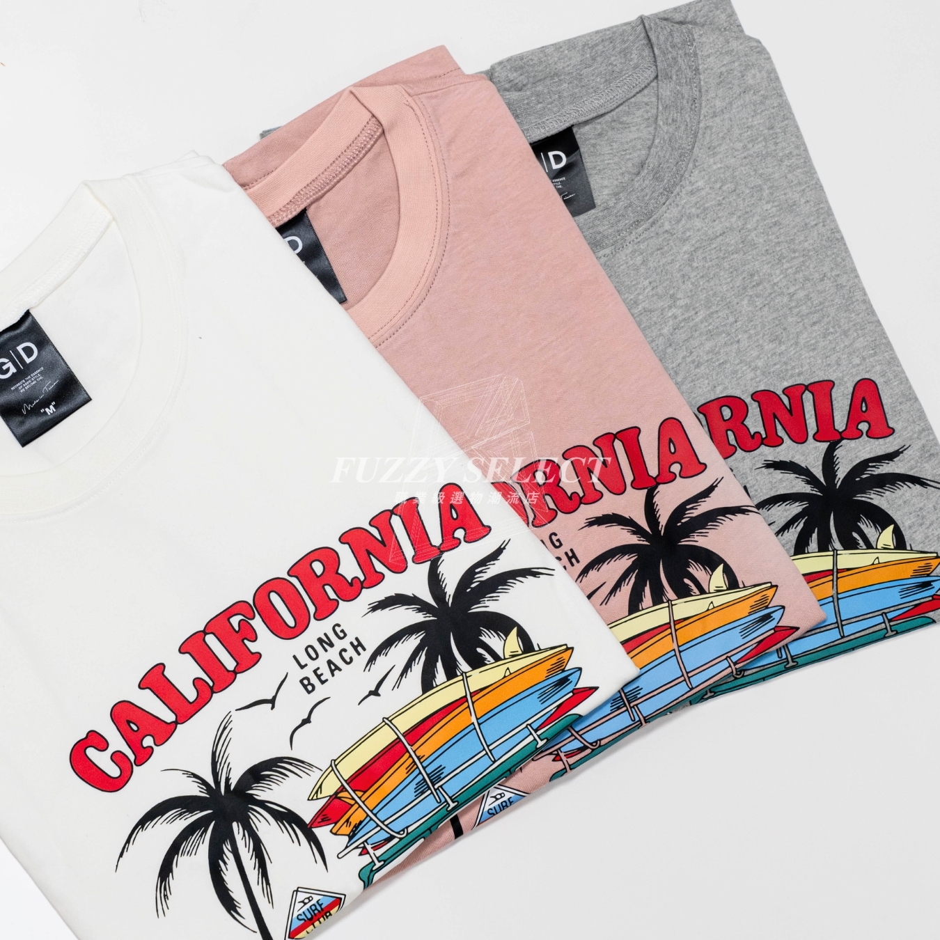 【逢甲 FUZZY】Surfers 衝浪者 Tee 潮流 日常 美式 圖案 Logo 短T 短Tee 白 麻灰 珊瑚粉