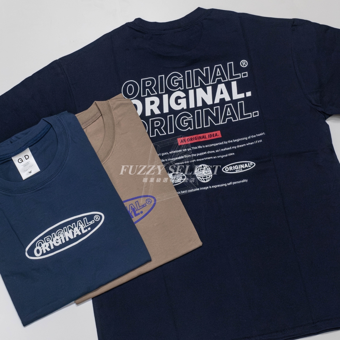 【逢甲FUZZY】Original OG Tee 潮流 日常 美式 圖案 Logo 漸層 短T 短Tee 卡其 深藍 藍