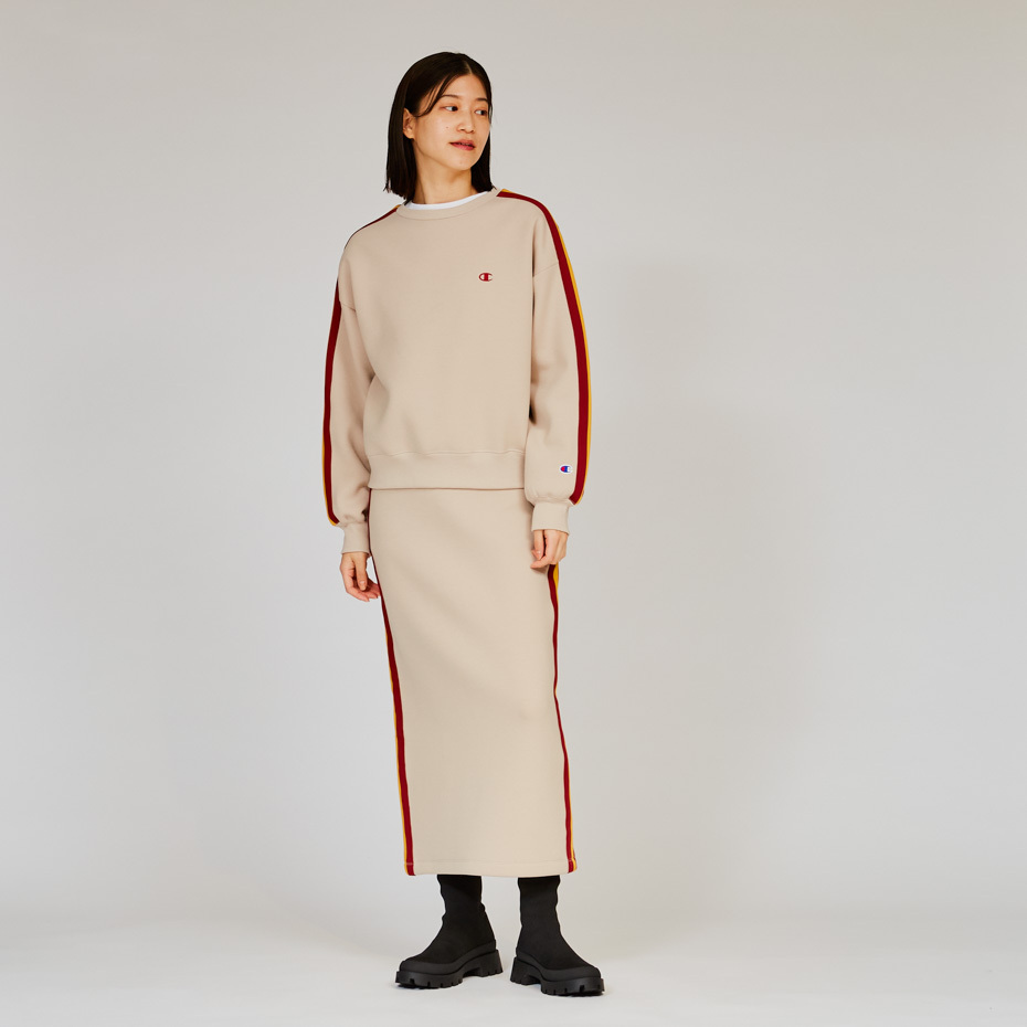 女款 -CASUAL太空棉造型織帶圓領衛衣-米色（CW-A007-782）