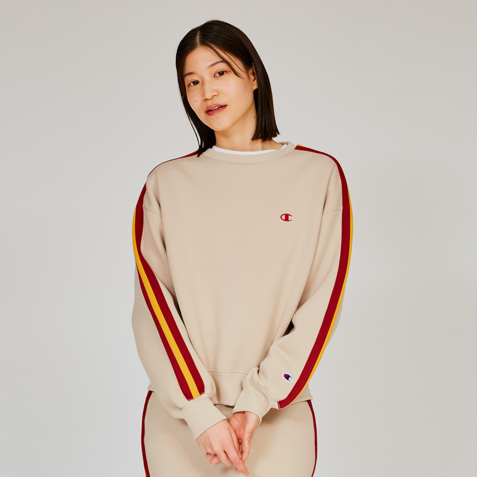 女款 -CASUAL太空棉造型織帶圓領衛衣-米色（CW-A007-782）