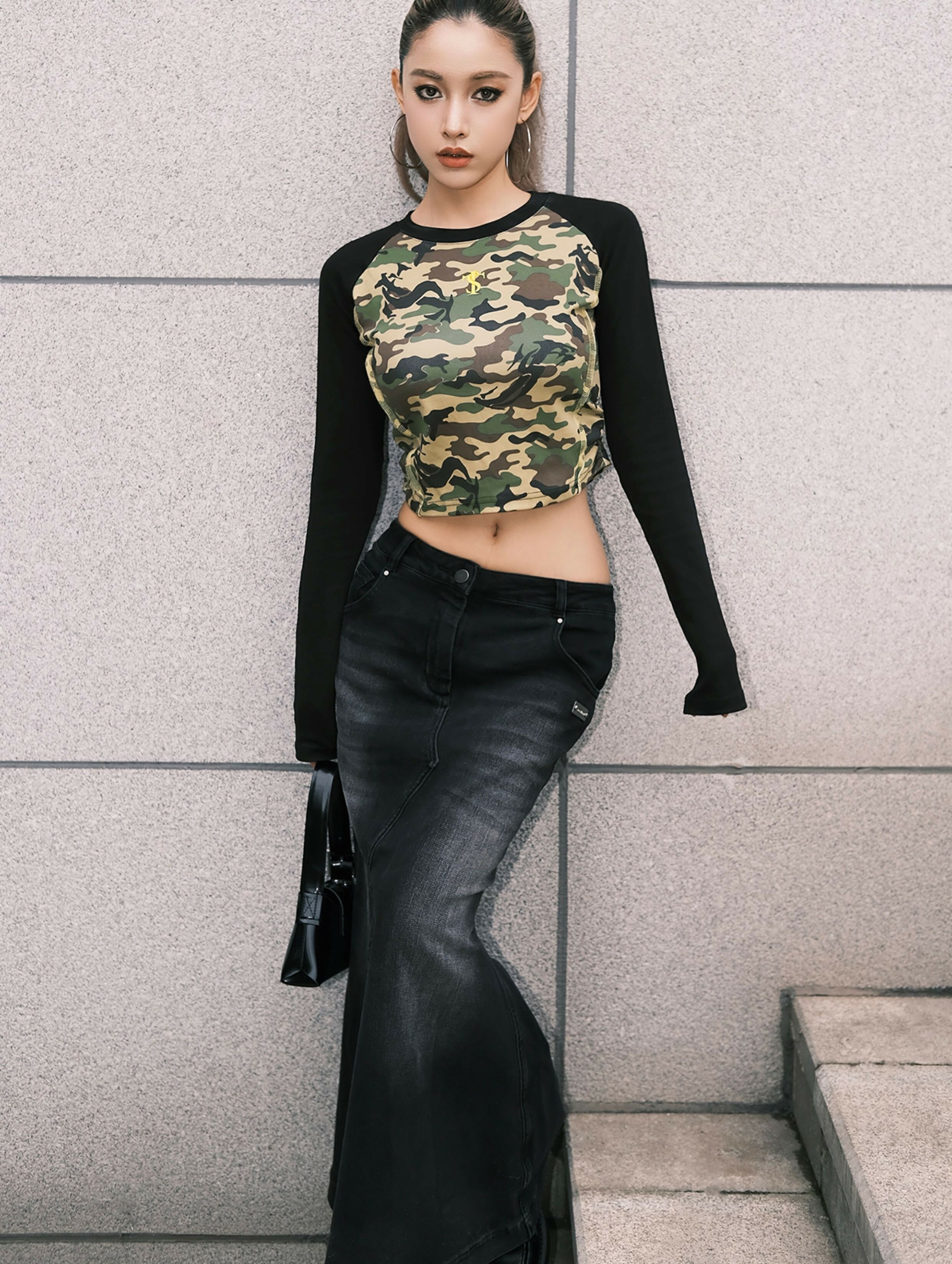 STK SmallTownKid 迷彩短版 合身長袖