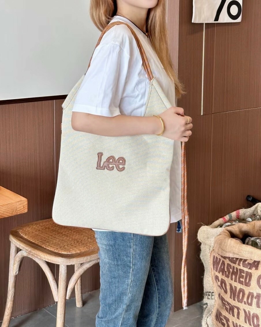Lee 休閒帆布包 牛仔藍/米白 單肩包 斜跨包 托特包 MIUMIU平替 背帶可調