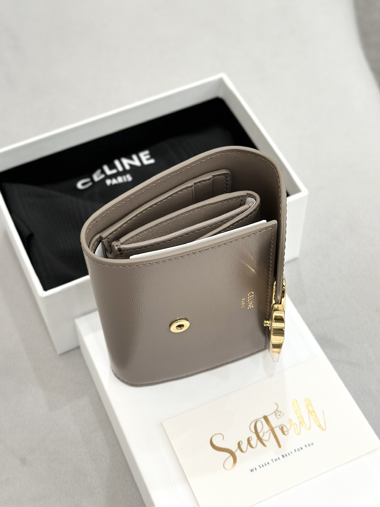 CELINE Triomphe Small Flap Wallet - pebble