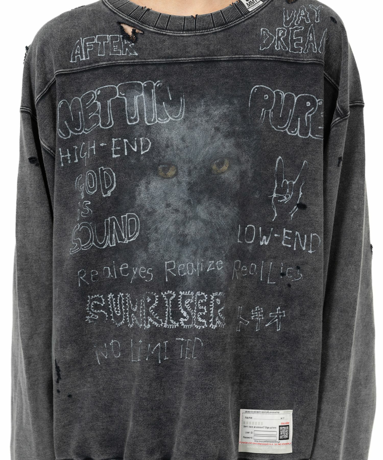 MAISON MIHARA YASUHIRO MMY 2024 A/W DISTRESSED CAT PRINT SWEATER -  BLACK PRE ORDER ITEM (預訂中)