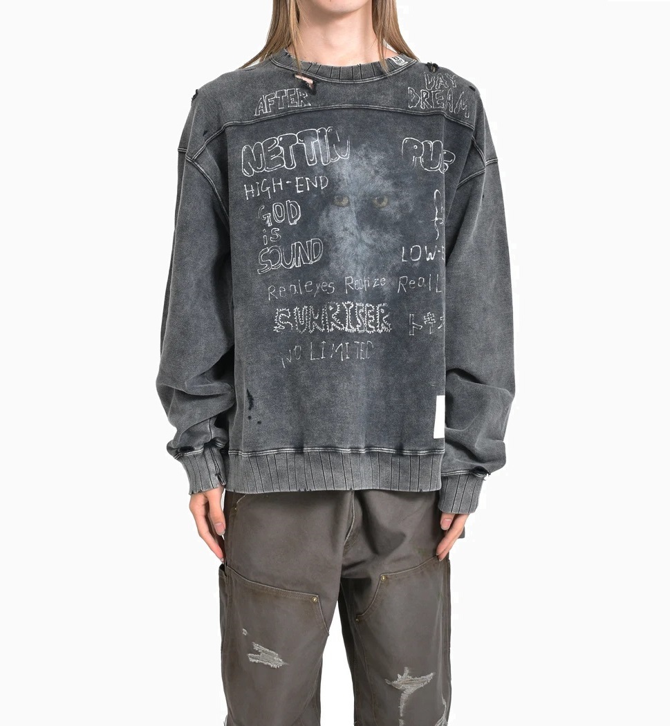 MAISON MIHARA YASUHIRO MMY 2024 A/W DISTRESSED CAT PRINT SWEATER -  BLACK PRE ORDER ITEM (預訂中)