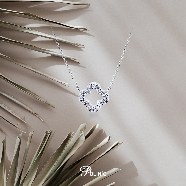 925純銀「幸運葉滿鑽款」 頸鍊 (鍊長15吋純銀項鍊)-SDS0016