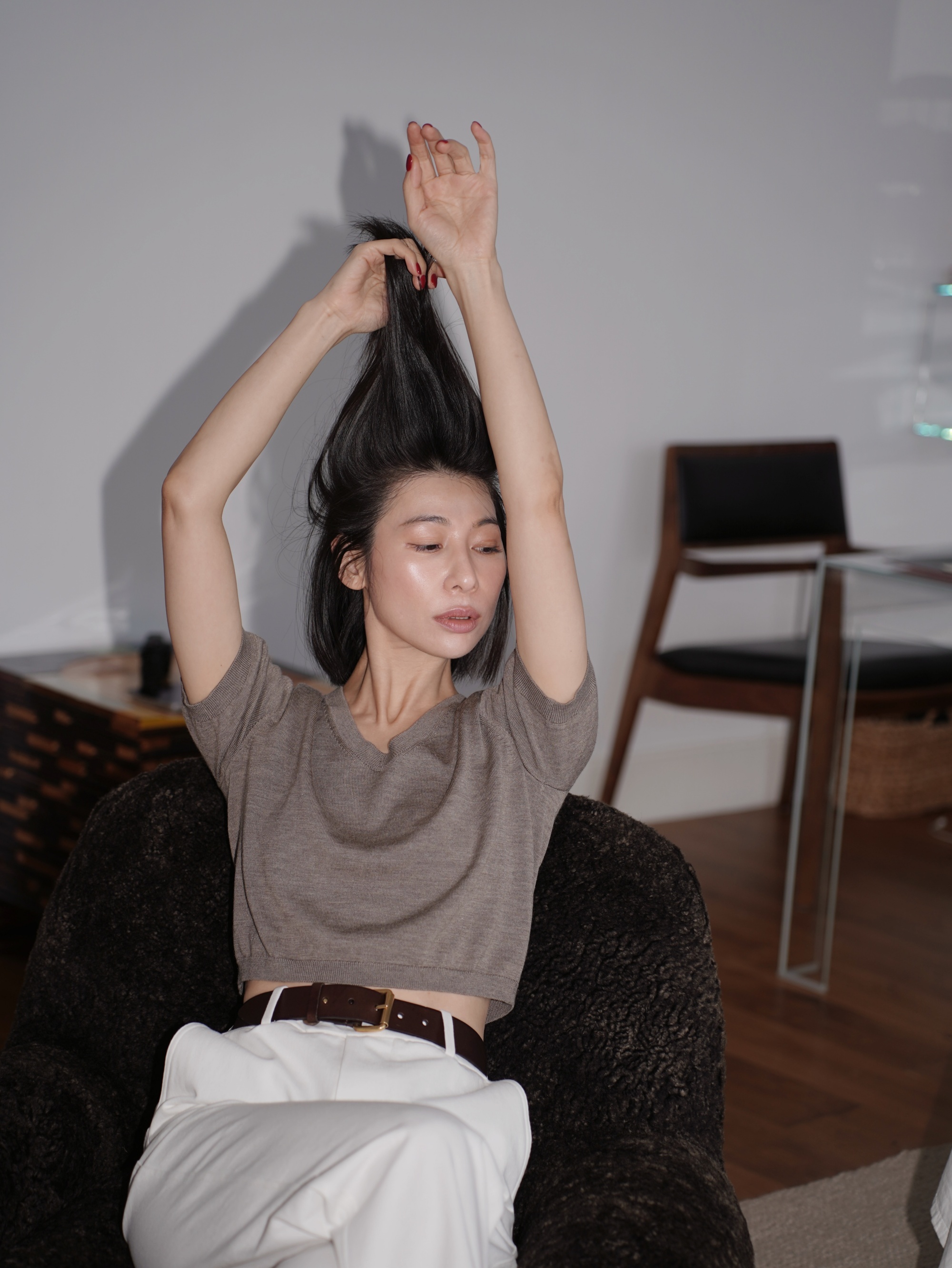 HANAA 新款復古百搭棕色方形針扣腰帶