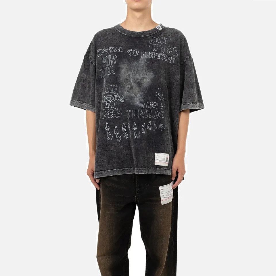 MAISON MIHARA YASUHIRO MMY 2024 A/W DISTRESSED CAT PRINT T-SHIRT -  BLACK PRE ORDER ITEM (預訂中)