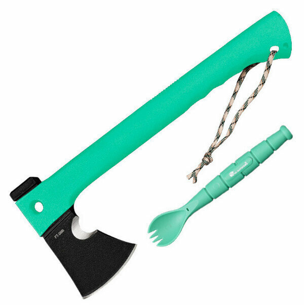 NEW MULTIFUNCTIONAL CAMPING EMERGENCY SELF-DEFENSE AXE FT-08 / GREEN (35.5CM TOTAL LENGTH)