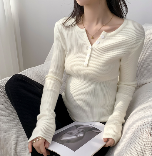 熱推孕婦裝秋冬打底衫包芯紗毛衣【米杏色M-XL碼】（下單後聯絡客服確認發貨尺碼）
