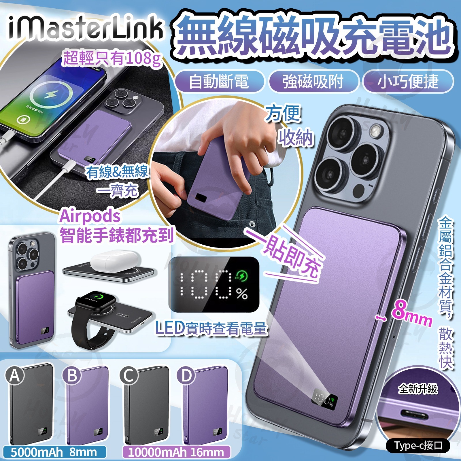 【現貨】iMasterLink AP20 超薄Magsafe磁吸無線流動充電池丨香港行貨