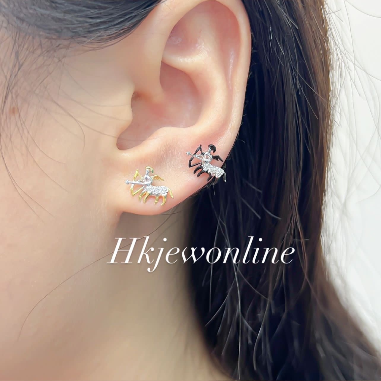 ♐️ 14K White Gold Diamond Sagittarius Earrings