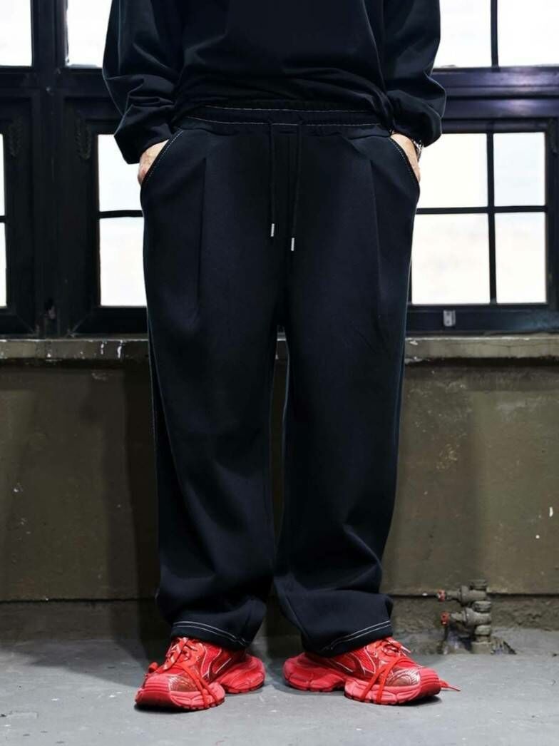 縫線單褶休閒繫帶棉褲