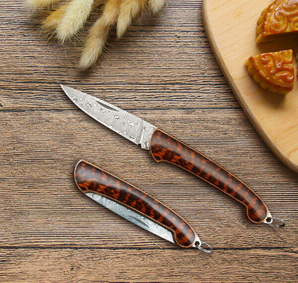 Hot Sale Gold Ring Pocket Knife - Mini Folding Knife - Serpentine Wood Handle [ZD-074] with a total length of 140mm