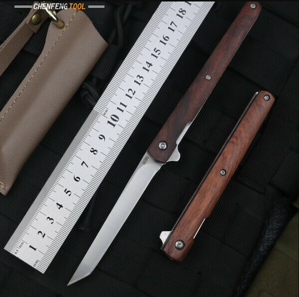 熱賣迷你不銹鋼折疊刀（紅檀木（方頭）產品全長：20.5cm刃長：8.8cm）