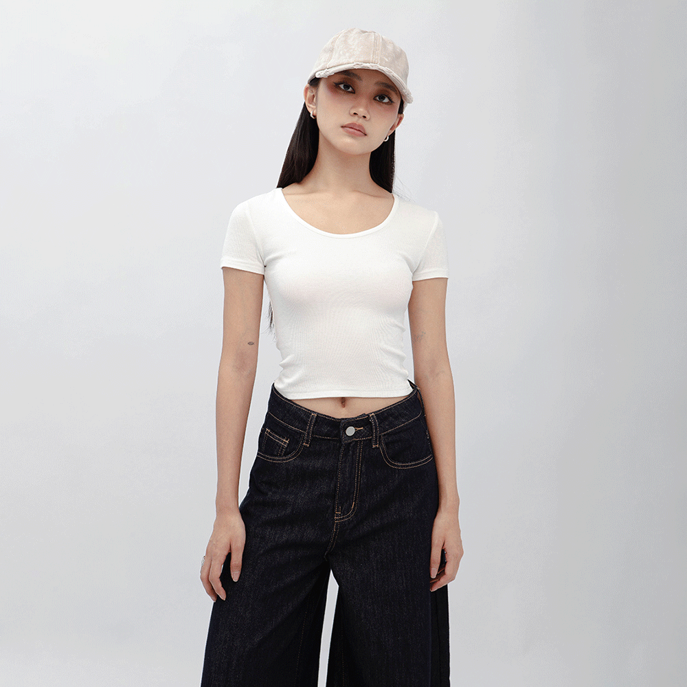 U領羅紋短版上衣