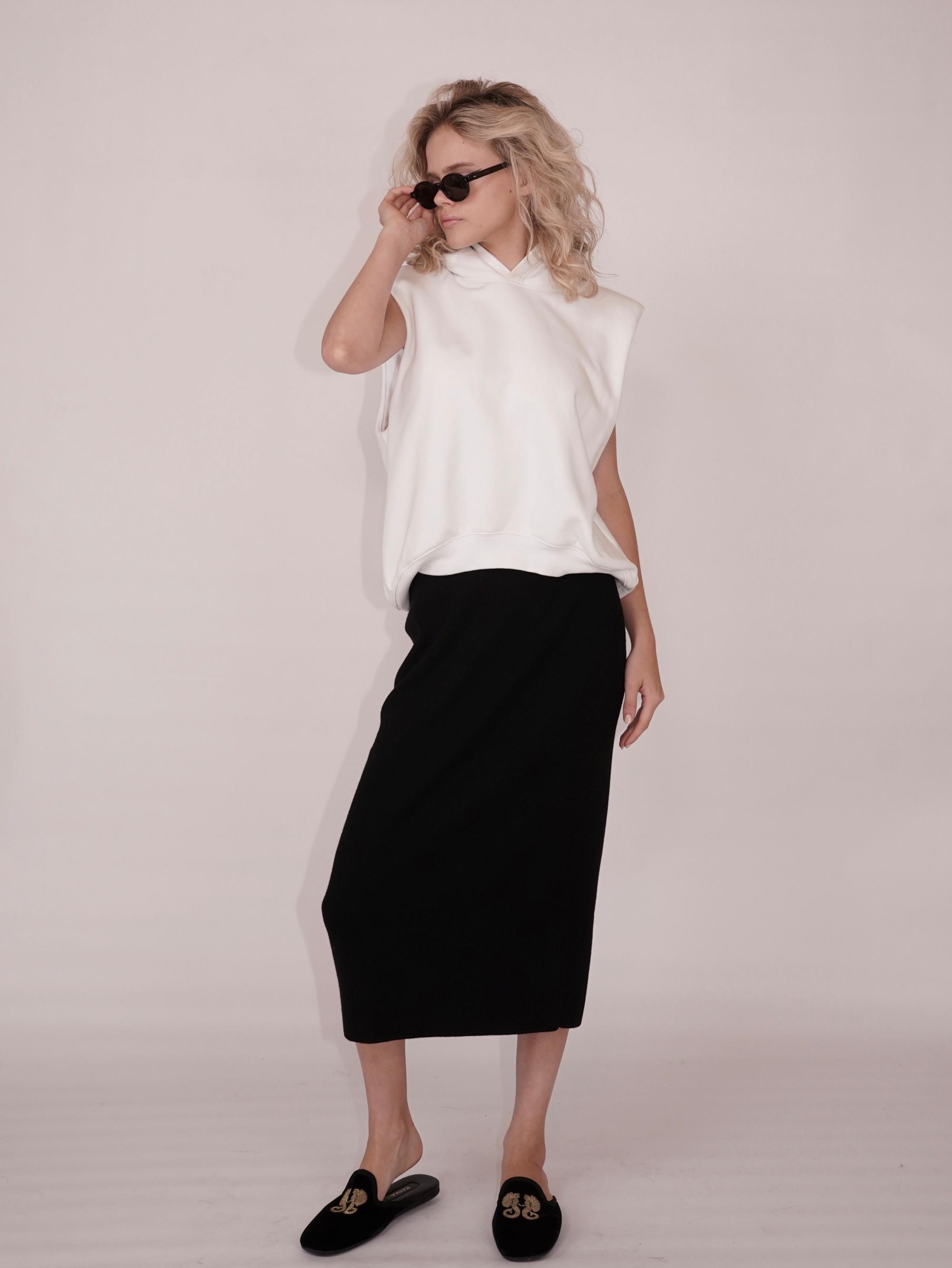 HANAA新款純羊毛黑色極簡百搭直筒半身裙