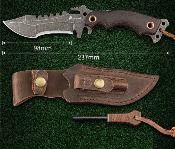 Hot Sale Trident Leather Ash Wood Tactical Knife (D-123HT) / Crazy Horse Leather Case + Magnesium Stick