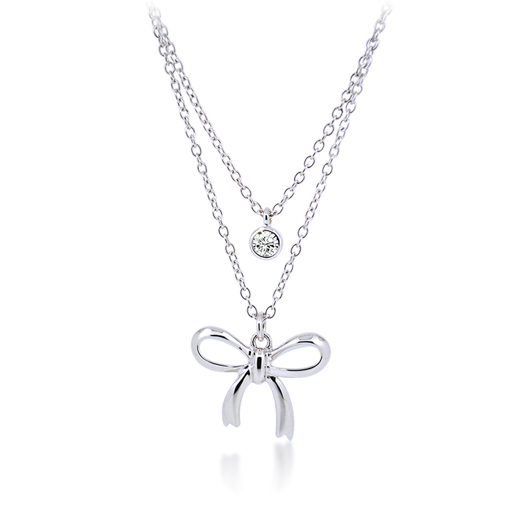 925純銀「蝴蝶結」雙層套鍊 (16吋)-ADSNS0005