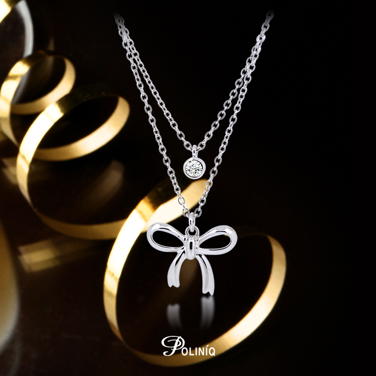 925純銀「蝴蝶結」雙層套鍊 (16吋)-ADSNS0005