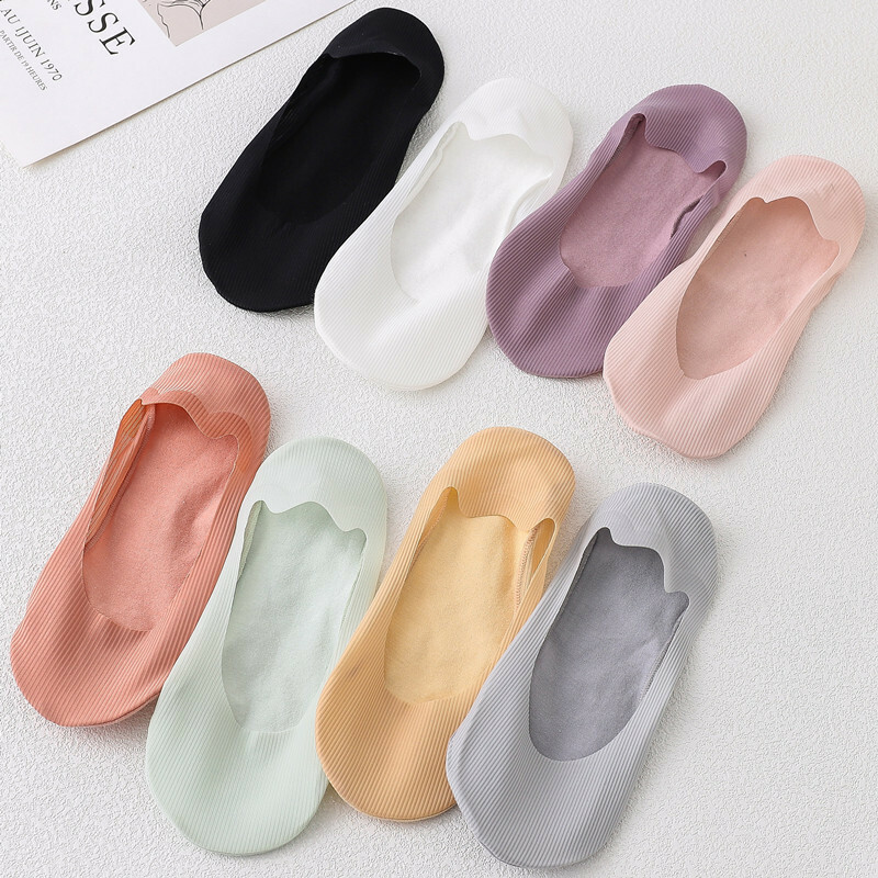 [3 FOR RM10] Ice Silk Cotton Silicone Anti-Slip Boat Socks