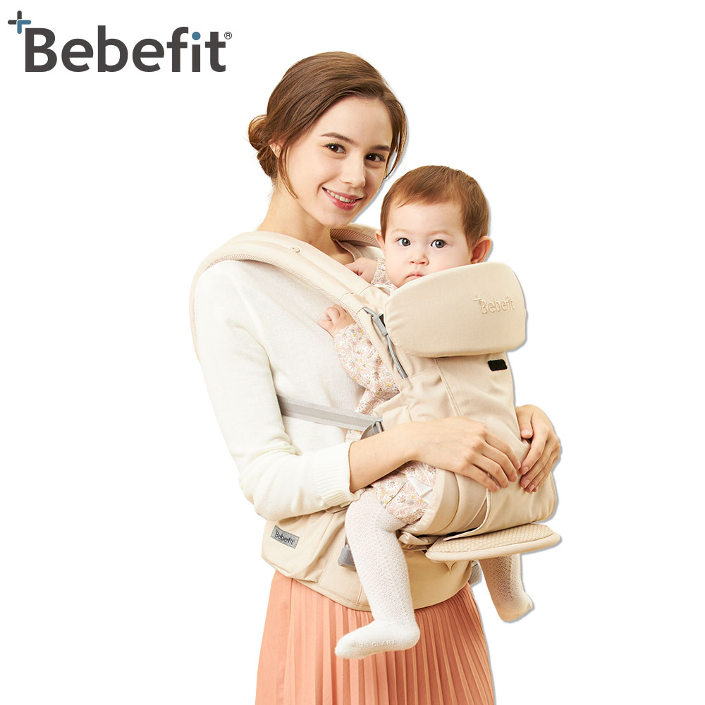 送購物金【Bebefit】韓國S7 旗艦款  智能嬰兒揹帶｜折疊腰凳 -  奶油米