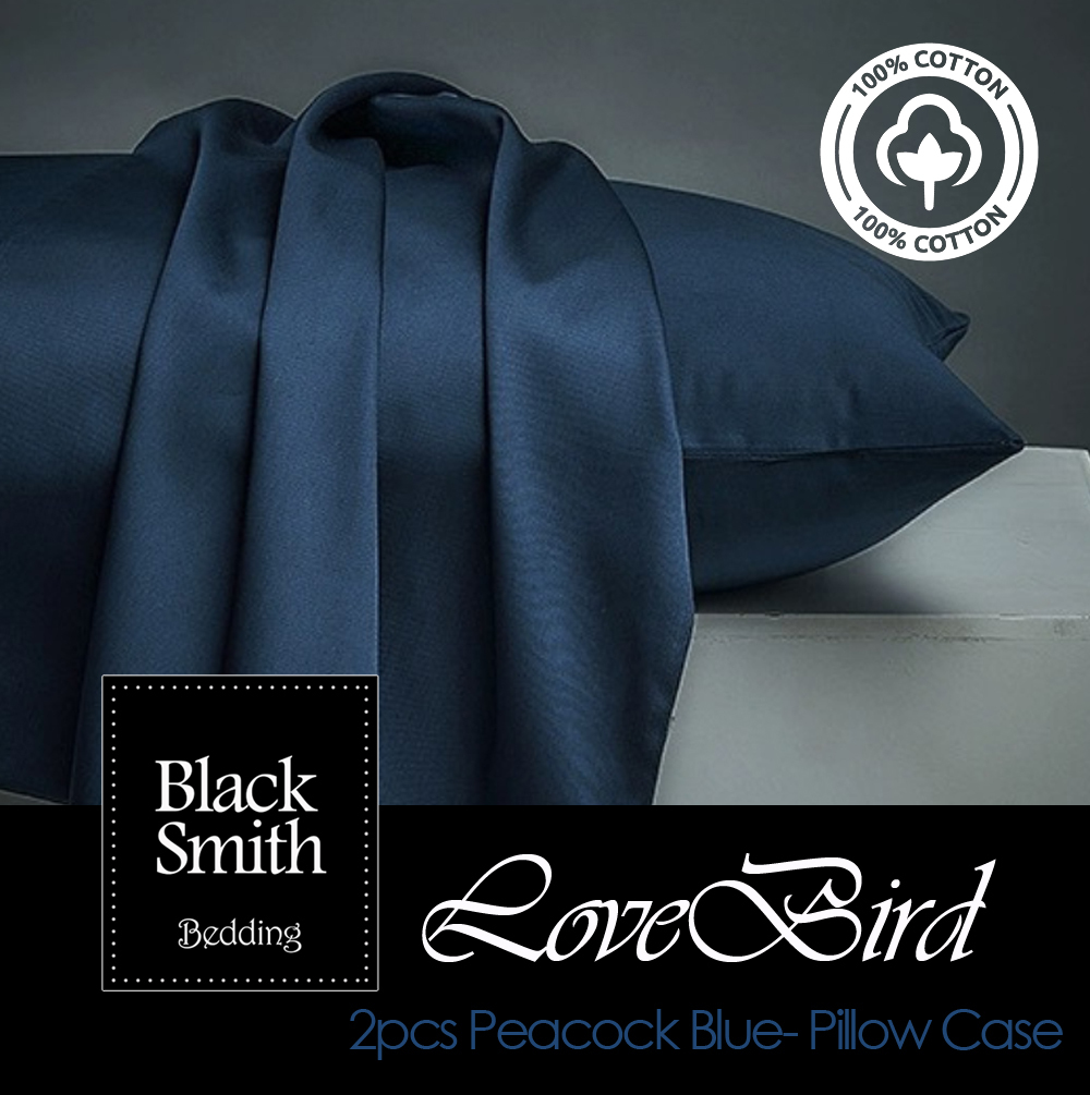 Black Smith - 3124 針埃及棉LoveBird枕頭袋一對(孔雀藍)