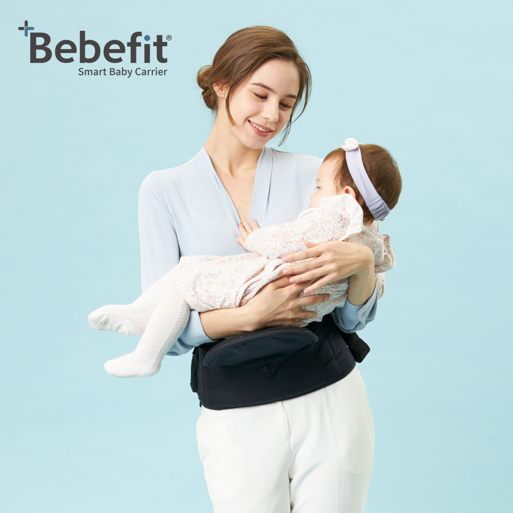 送購物金【Bebefit】韓國S7 旗艦款  智能嬰兒揹帶｜折疊腰凳 -  午夜藍