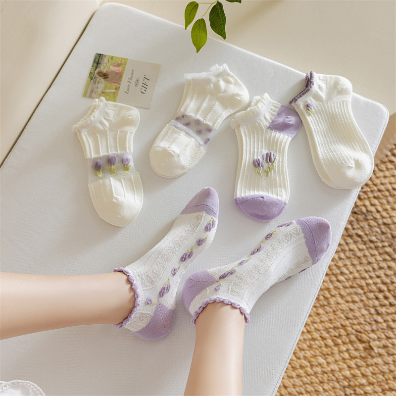 [3 FOR RM10] Cute Purple Lavender Mesh Ankle Socks