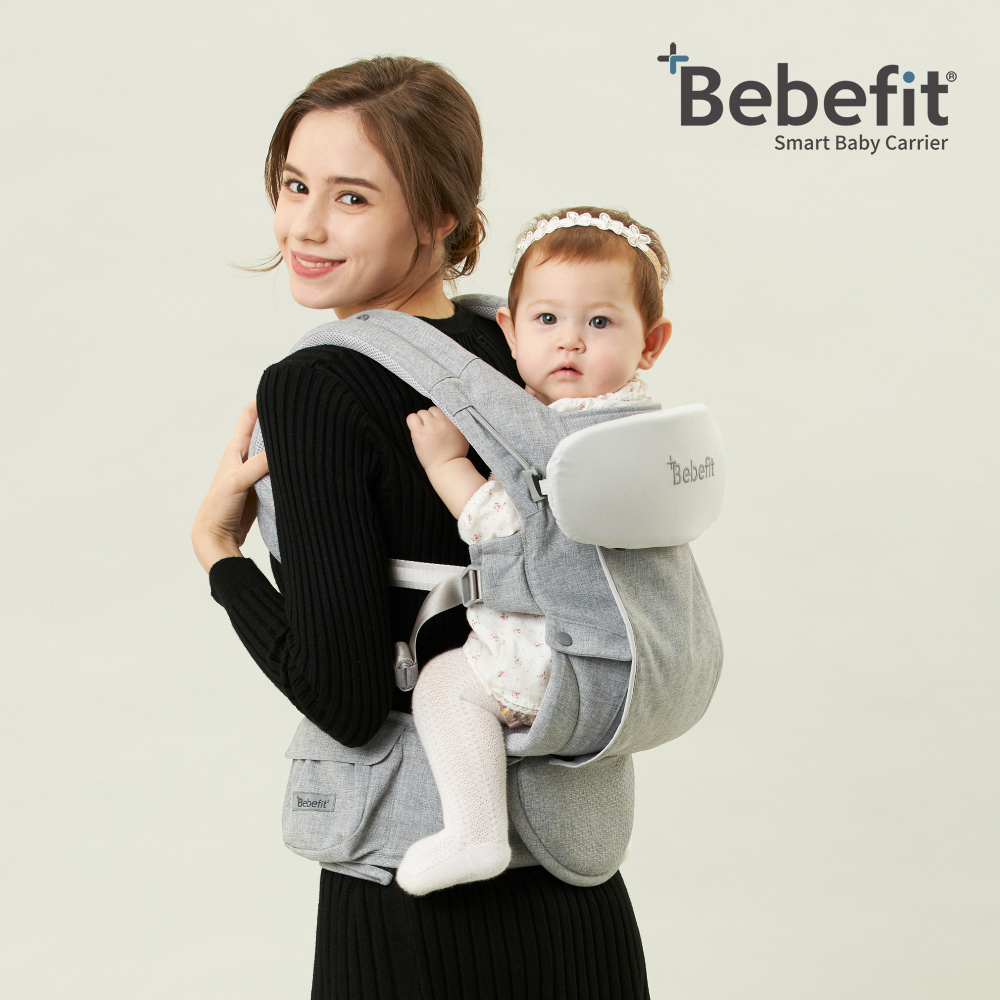 送購物金【Bebefit】韓國S7 旗艦款  智能嬰兒揹帶｜折疊腰凳 -  淺雲灰