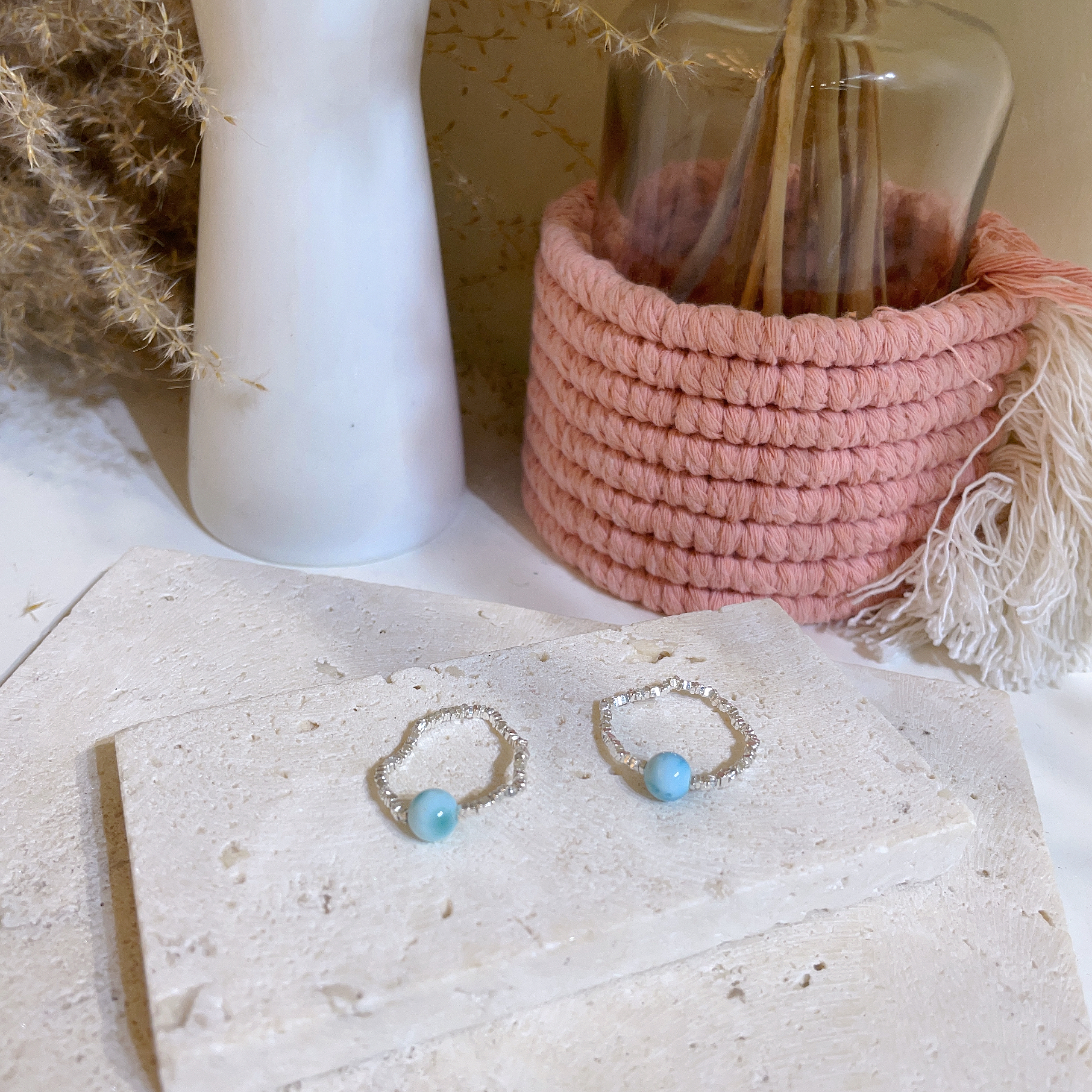 海紋石純銀粒粒戒指