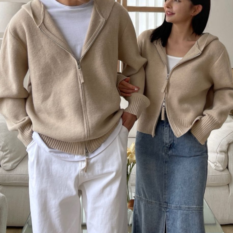 連帽針織羊毛外套/短版