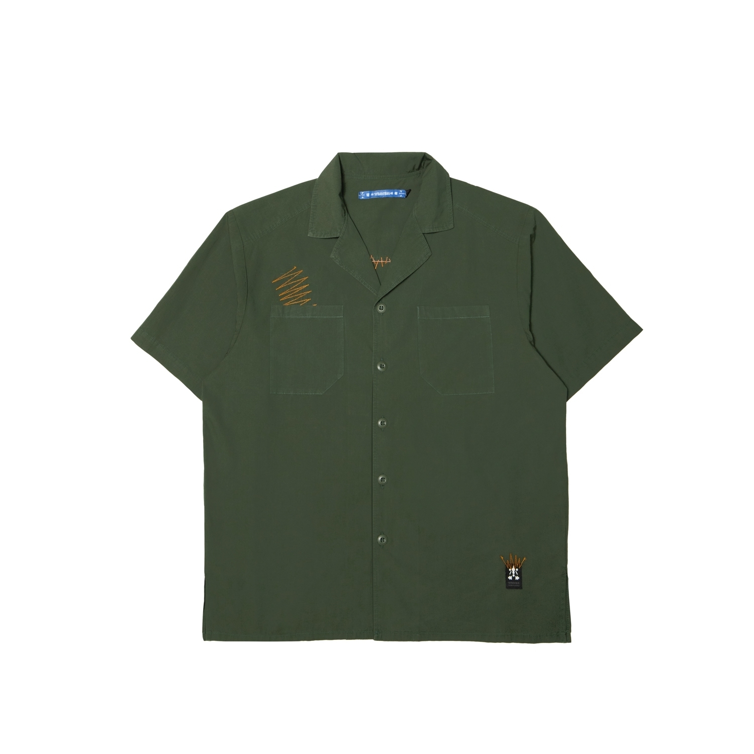 補丁雙口袋短袖襯衫-陸軍綠