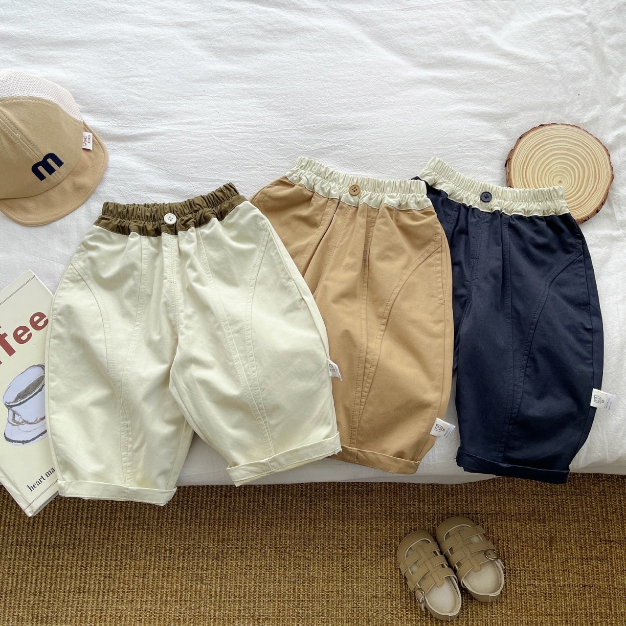 拚色褲頭寬鬆長褲