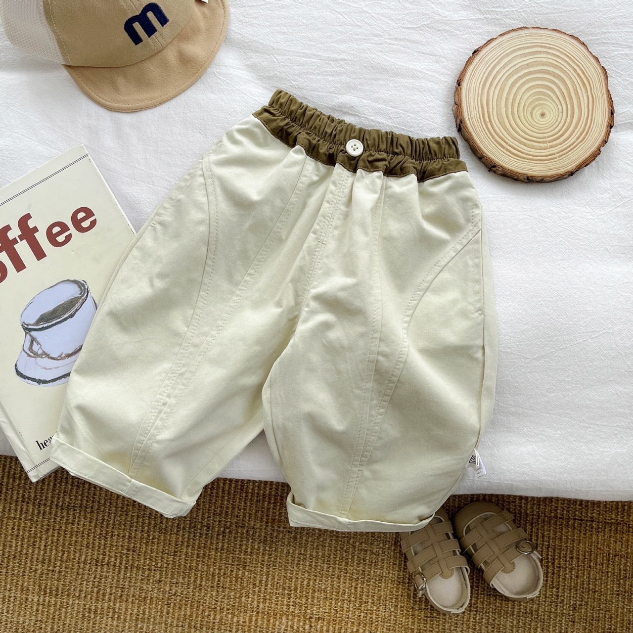 拚色褲頭寬鬆長褲