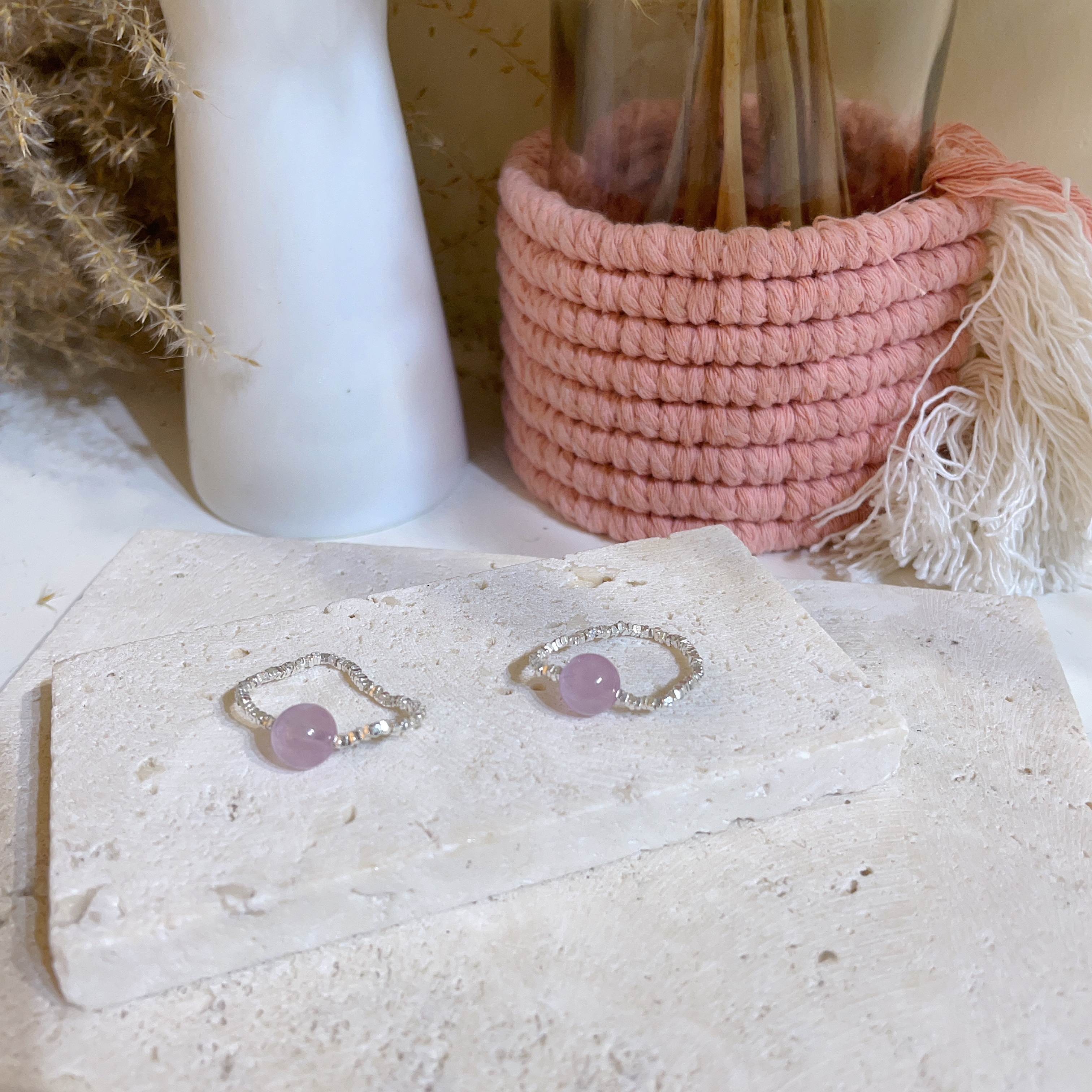 紫鋰輝純銀粒粒戒指