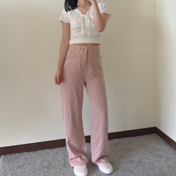 胸部以下全是腳涼感牛仔寬褲（現貨）