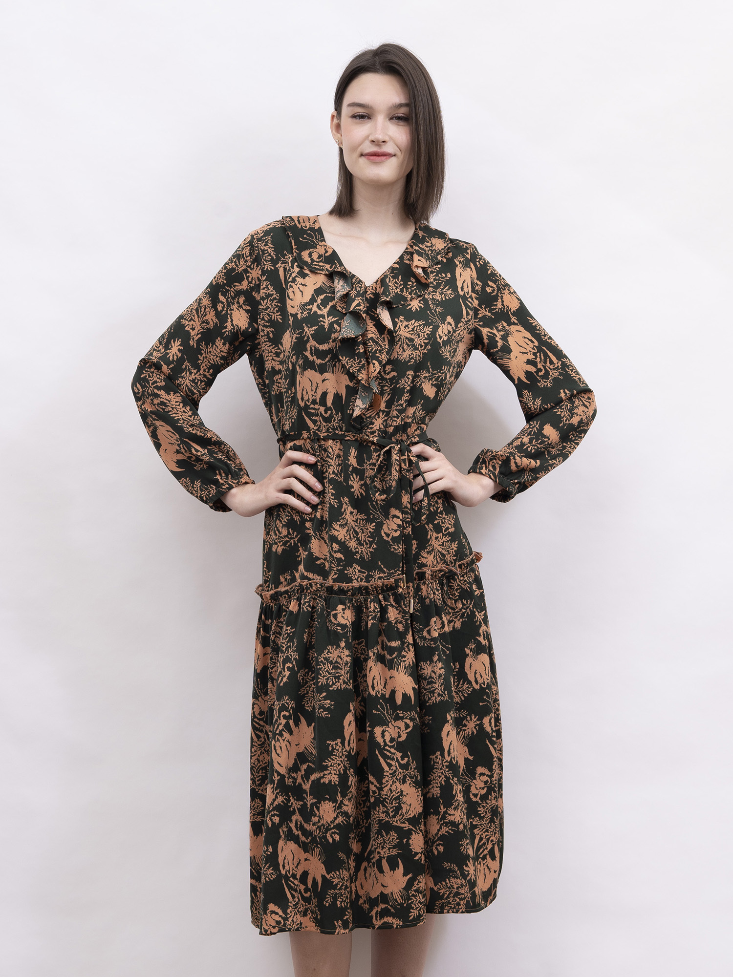 mi-tu 印花V領連身裙