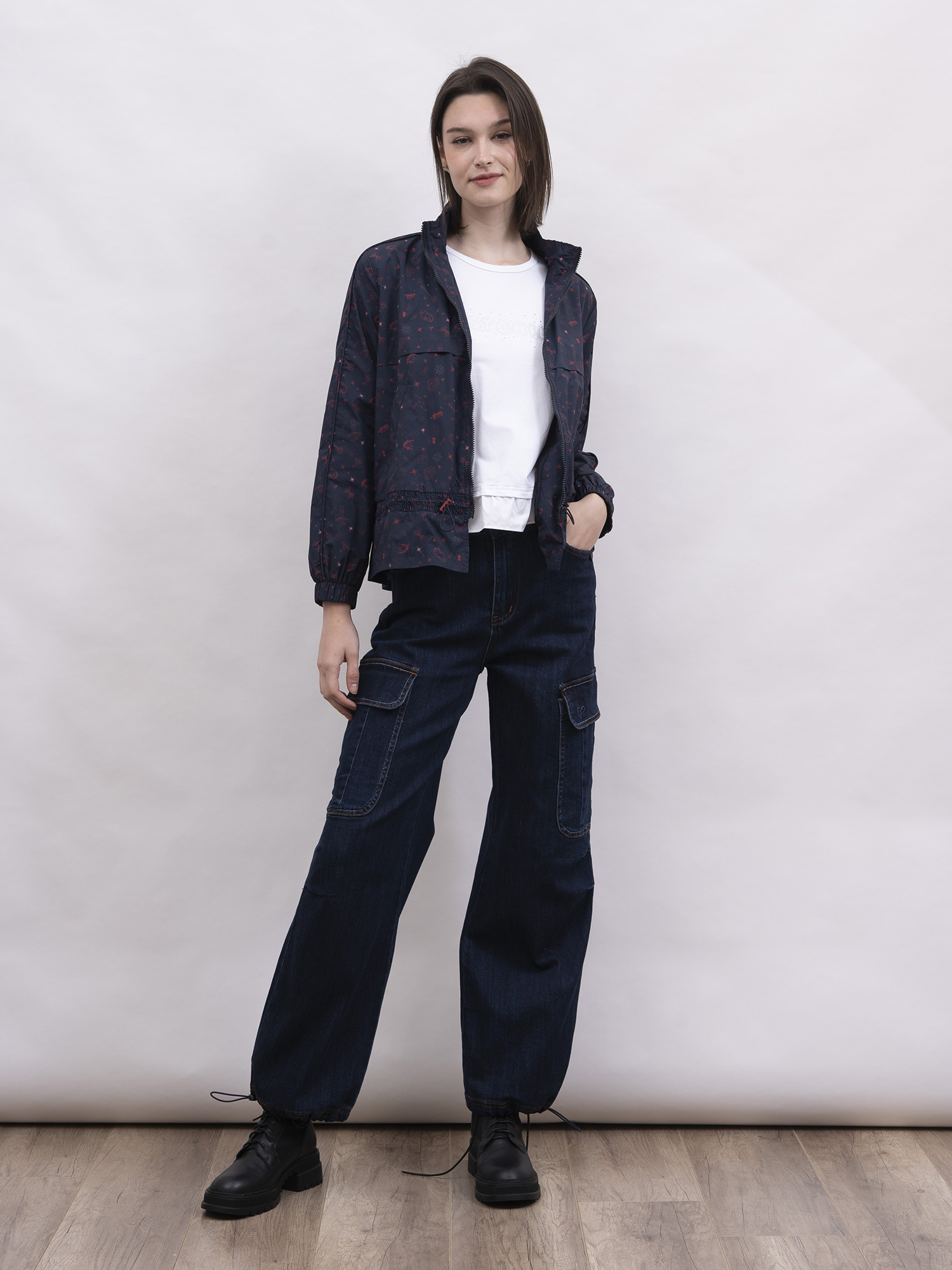 mi-tu 印花高領防風外套