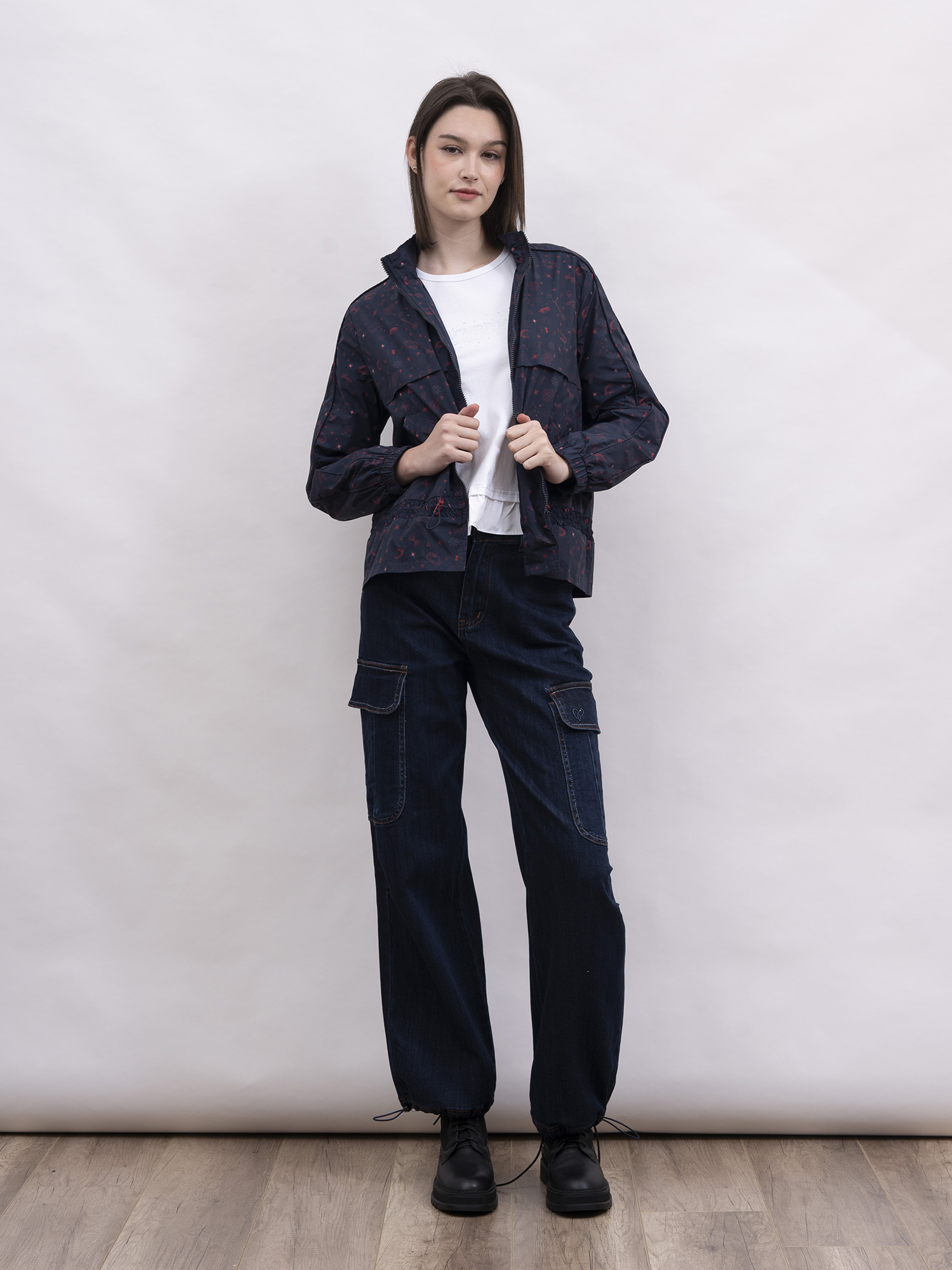 mi-tu 印花高領防風外套