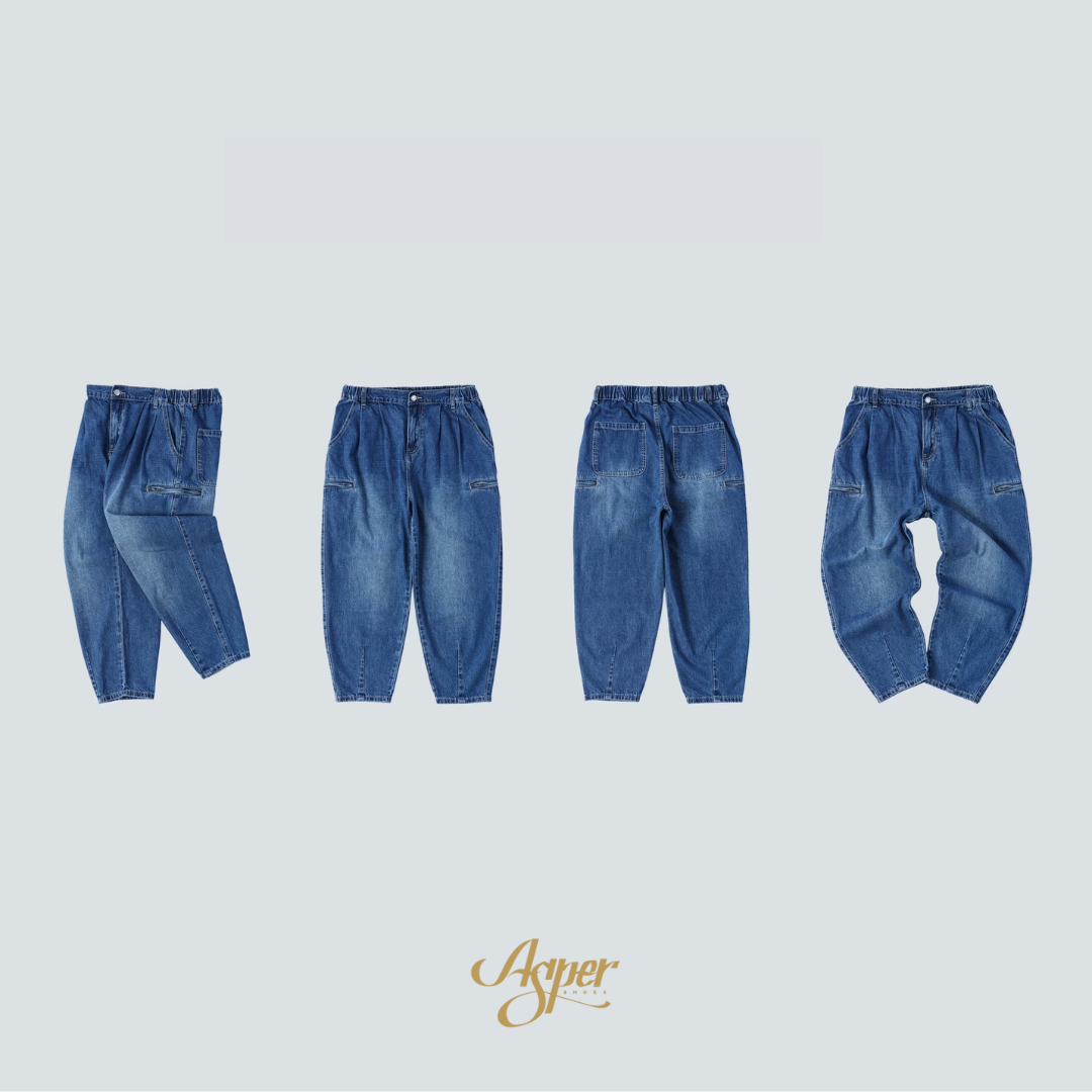 SBG 拉鍊口袋上寬下窄繭型牛仔褲 071