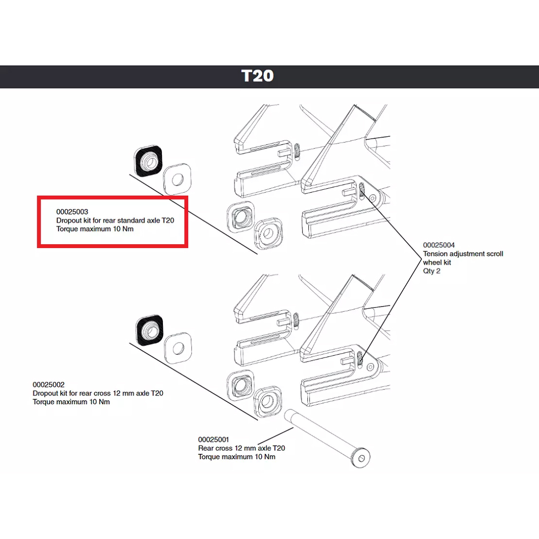 Look Parts Dropout Kit for Rear Standard Axle T20 #00025003