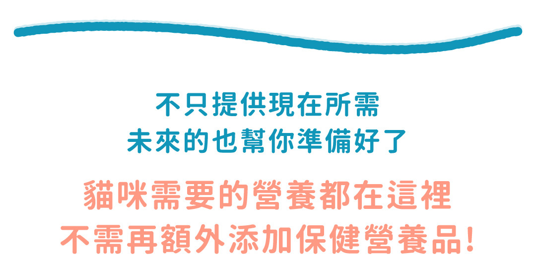 不只提供現在所需 未來的也幫你準備好了 貓咪需要的營養都在這裡 不需再額外添加保健營養品!