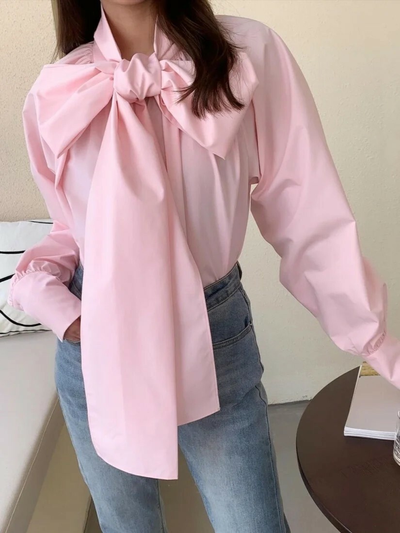 草莓粉前後可綁蝴蝶結造型上衣-F (Elegant & Love)
