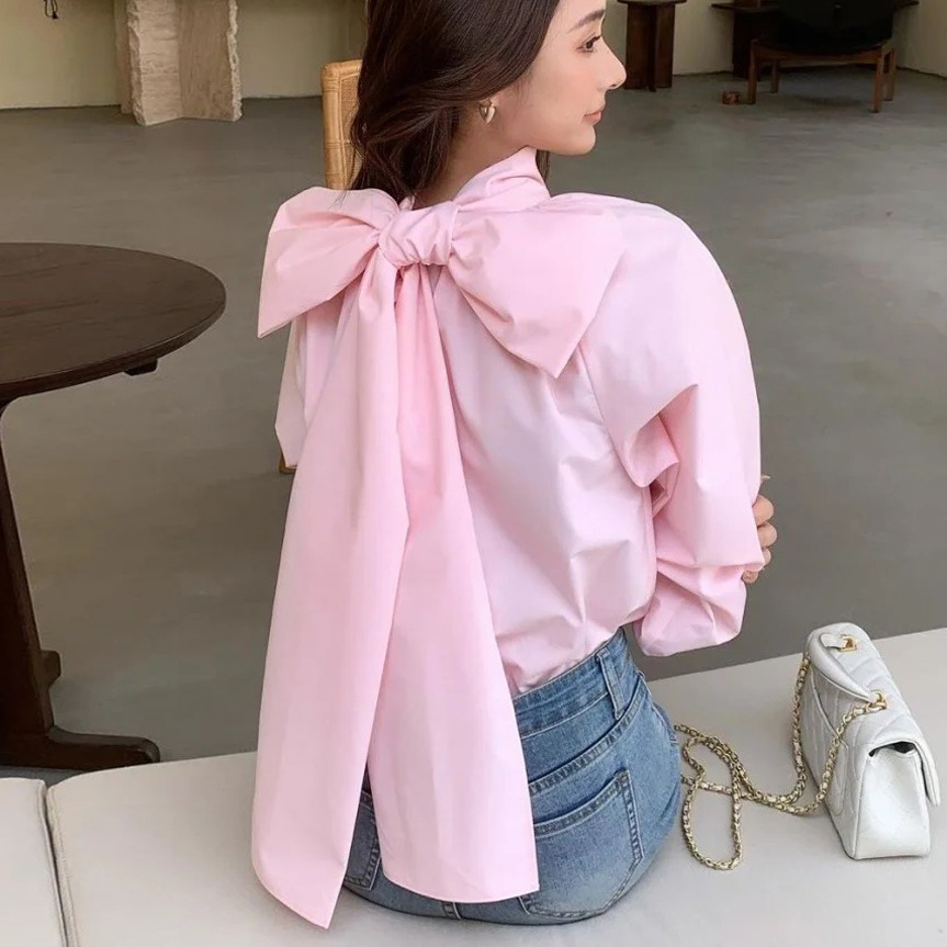 草莓粉前後可綁蝴蝶結造型上衣-F (Elegant & Love)