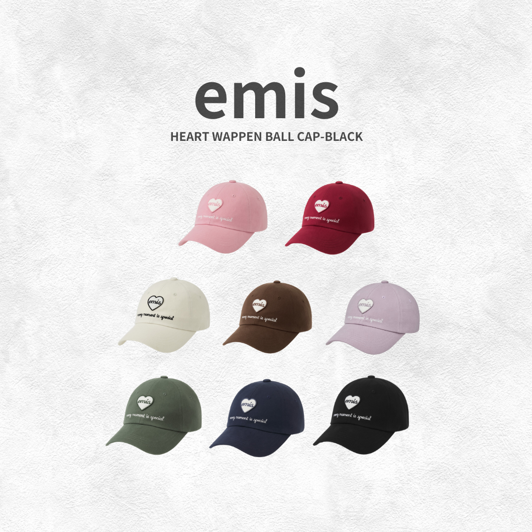 "代購" 韓國限定 新款 emis 愛心老帽 HEART WAPPEN BALL CAP-BLACK