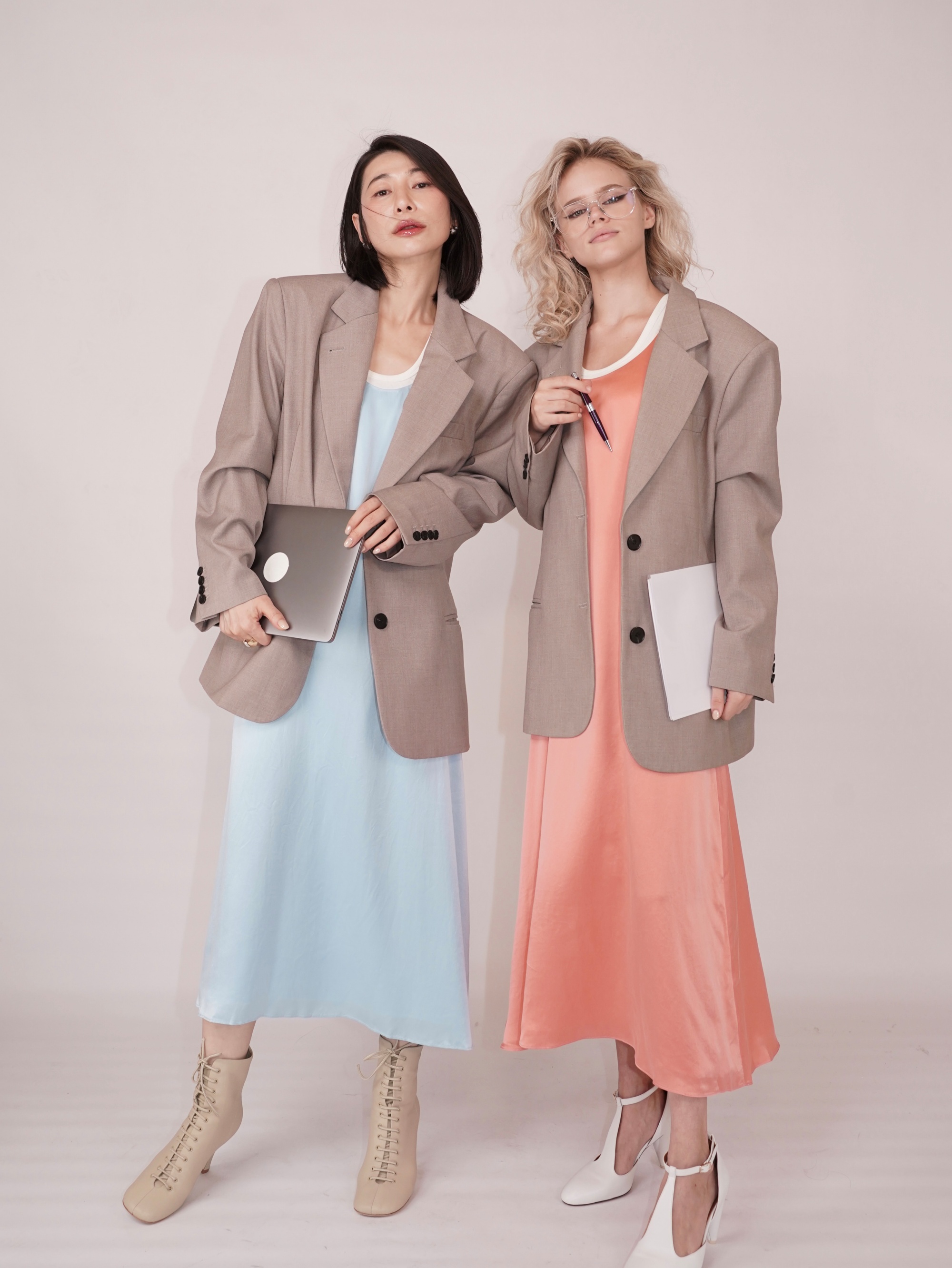 HANAA 新款雙層真絲緞面垂順背心長裙連衣裙